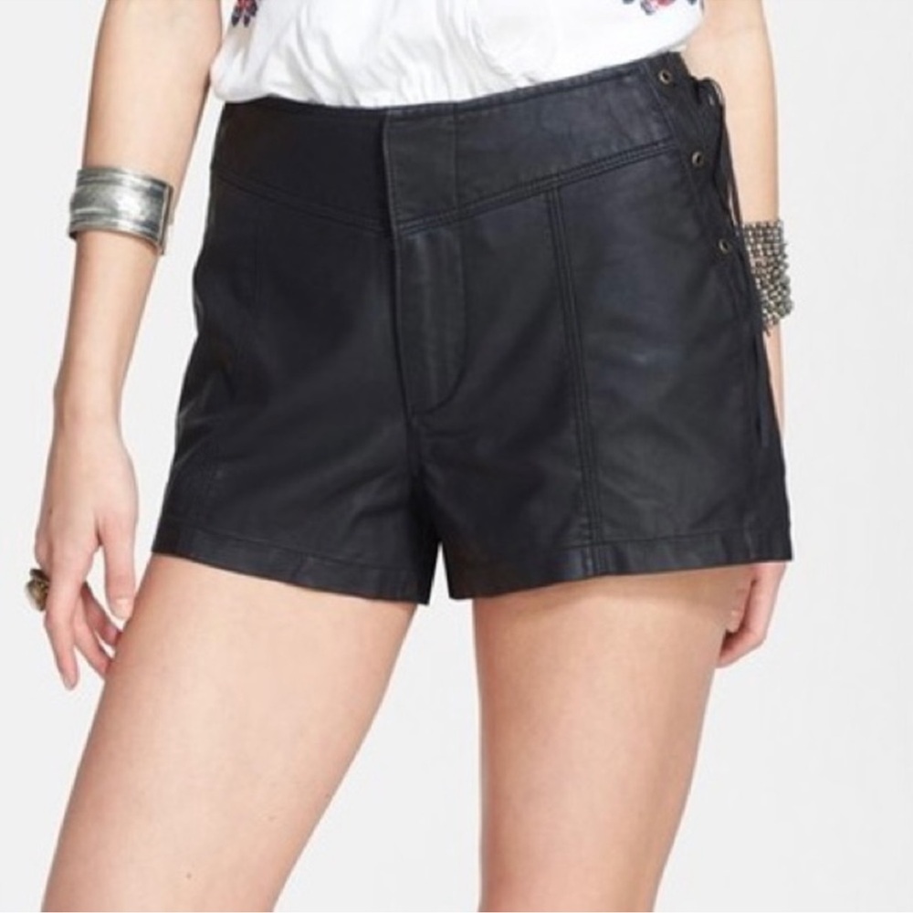 NWT Free People Side Lace Black Faux Leather Women Shorts